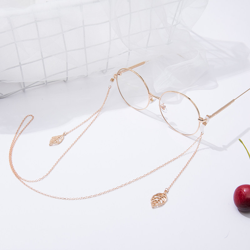 防滑 流行 金属眼镜绳 金色 树叶 吊坠 眼镜链 时尚饰件 网红同款