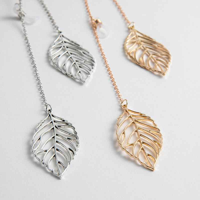 防滑 流行 金属眼镜绳 金色 树叶 吊坠 眼镜链 时尚饰件 网红同款