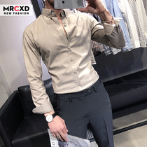 2021 spring new mens shirt Korean trend long sleeve English style business dress handsome slim stripe shirt