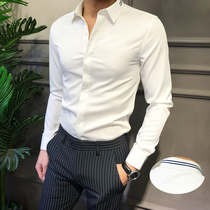 Long sleeve white shirt mens autumn and winter business leisure Korean slim groom wedding French shirt hair stylist inch shirt