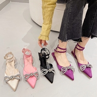 Autumn 2022 New Straight Heel Rhinestone Bowknot Pointed Air Sandals for Women