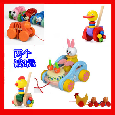 Cleaning and detachable infants and young children's educational early teaching walker wooden single-pole toddler trolley push push music toys