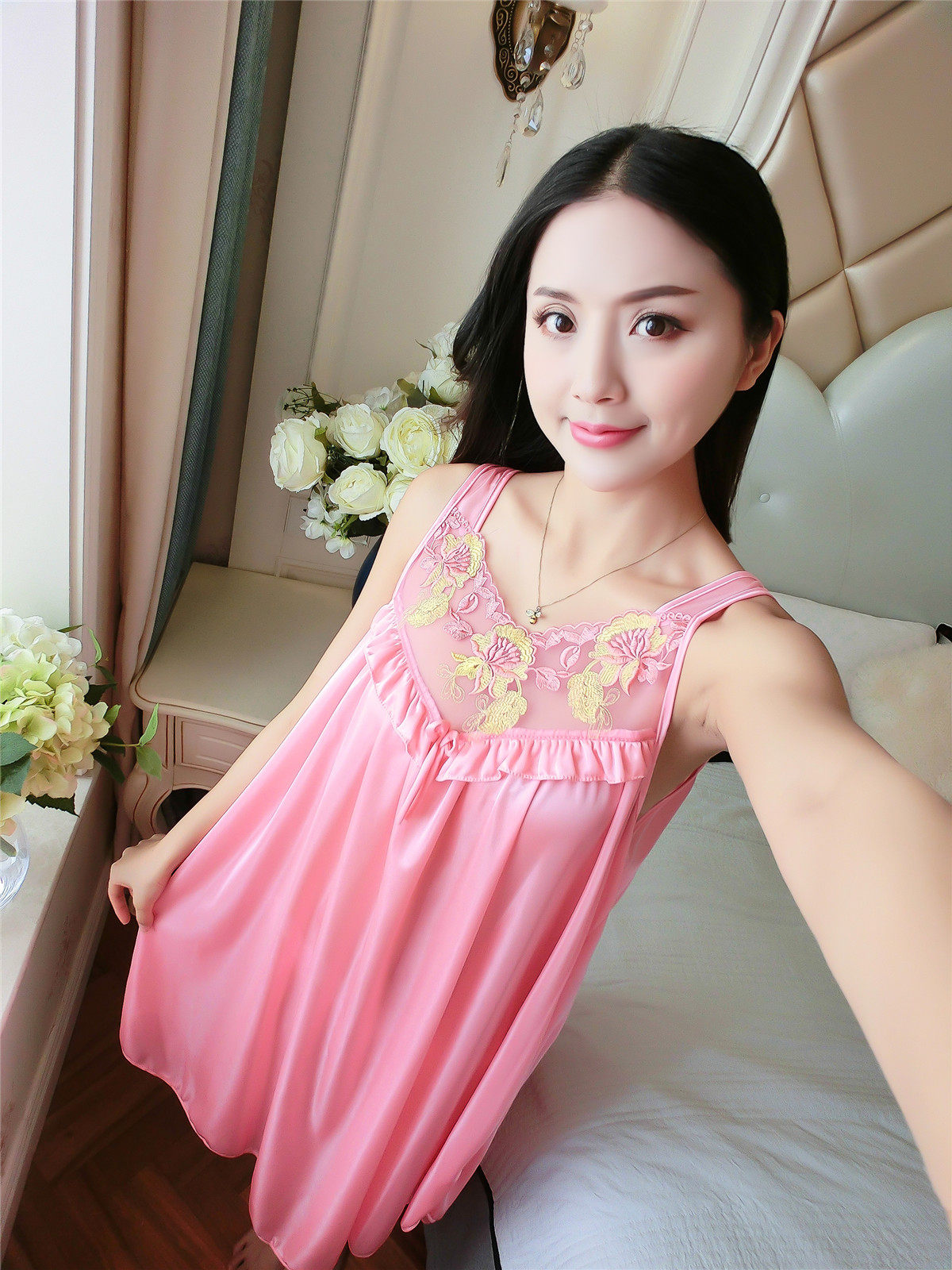 夏季性感女式睡裙真丝女士中裙女款夏装冰丝夏天睡衣