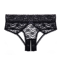 European and American black open sexy temptation buttocks cotton crotch free perspective lace briefs sex panties women
