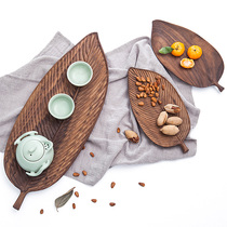 Nordic creative black walnut leaf tray household tea tray living room handmade solid wood fruit snack tray
