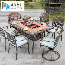 Outdoor Barbecue Table And Chairs Cast Aluminum Electric Grill Outdoor Farmhouse Music Barbecue Table Villa Furniture Open-air Patio Table And Chairs