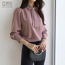 Bailuoan temperament Joker long sleeve lapel shirt women Autumn new solid color shirt professional commuter OL shirt