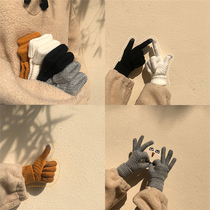 Winter new Korean ins tide cute warm cold-proof thick wool knitted finger touch screen gloves female couple