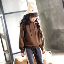 Girls clothes plus velvet 2021 new spring and autumn clothing Korean version of the tide of the big childrens hooded long sleeve autumn coat