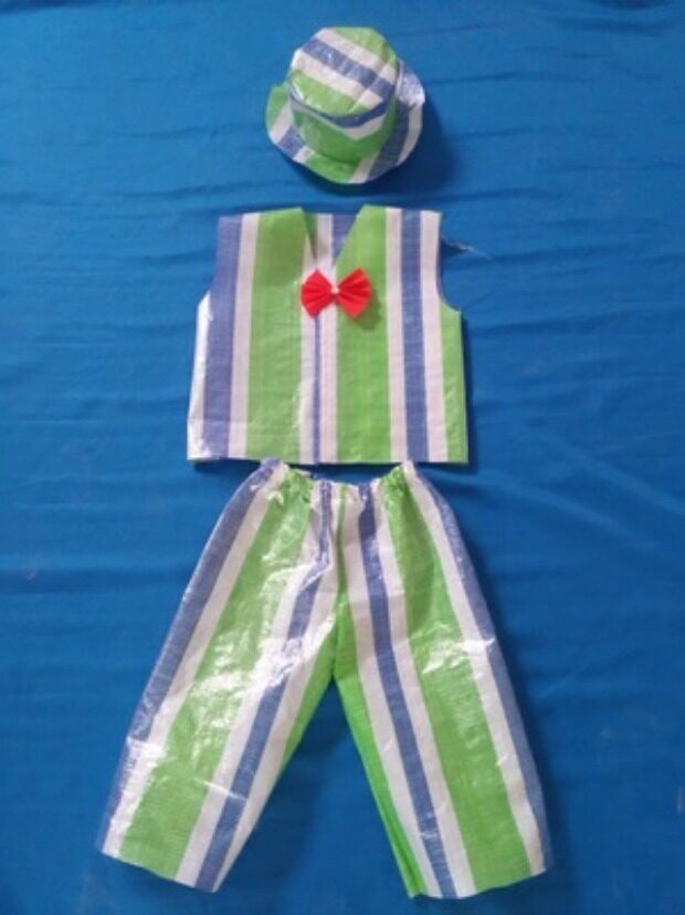新款环保男女童舞台走秀演出服纸杯亲子装手工制作塑料袋园时装秀