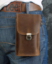 Leather mobile phone small fanny pack mens bag retro multi-function first layer cowhide wear belt crossbody crazy Horse leather waist hanging bag