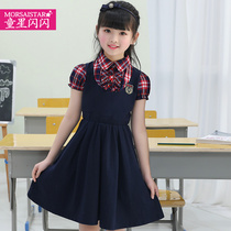 Childrens dress Summer new girl princess dress Summer short sleeve childrens dress School style dance dress 130 yards