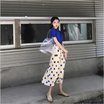 Late evening wind temperament polo point skirt two-piece small fragrant style French retro seaside can salt sweet suit female summer