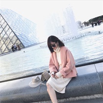 Autumn and winter small and fragrant wind and autumn clothes with a high wearing hitch light and luxurious temperament foreign air pink suit knitted one-piece dress