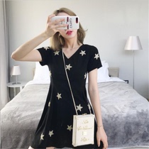 Hepburn wind small black dress 2021 summer clothes New thin star dress womens small seaside holiday skirt