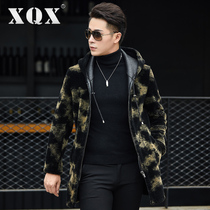 Haining wool coat composite fur one-piece mens coat slim medium and long section sheep shearing leisure winter fur tide