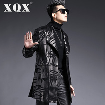 2020 Haining new leather leather mens middle and long winter fashion sheepskin business casual leather trench coat trend