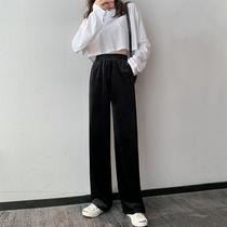 Velvet broad-legged pants women spring fall winter high waist feeling thin hundred-pair small loose drag casual straight pants