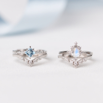 Flowers wedding girl ring female 925 sterling silver moonlight Stone pair of ins Japanese light luxury sisters crown ring