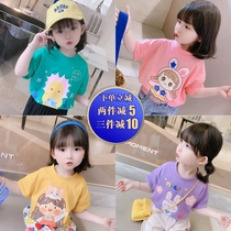  Girls  short-sleeved t-shirt summer Korean version of small and medium-sized childrens cotton half-sleeved Western summer childrens clothing female baby top