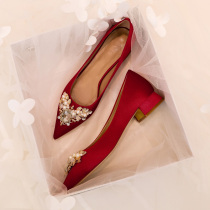 Wedding shoes bridal shoes thick heel female Xiuhe clothing 2022 new red flat shoes 3CM low heel wedding shoes for pregnant women