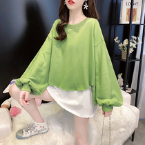 Fake two womens sweater autumn 2021 New Korean version of explosive loose spring and autumn thin ins tide coat