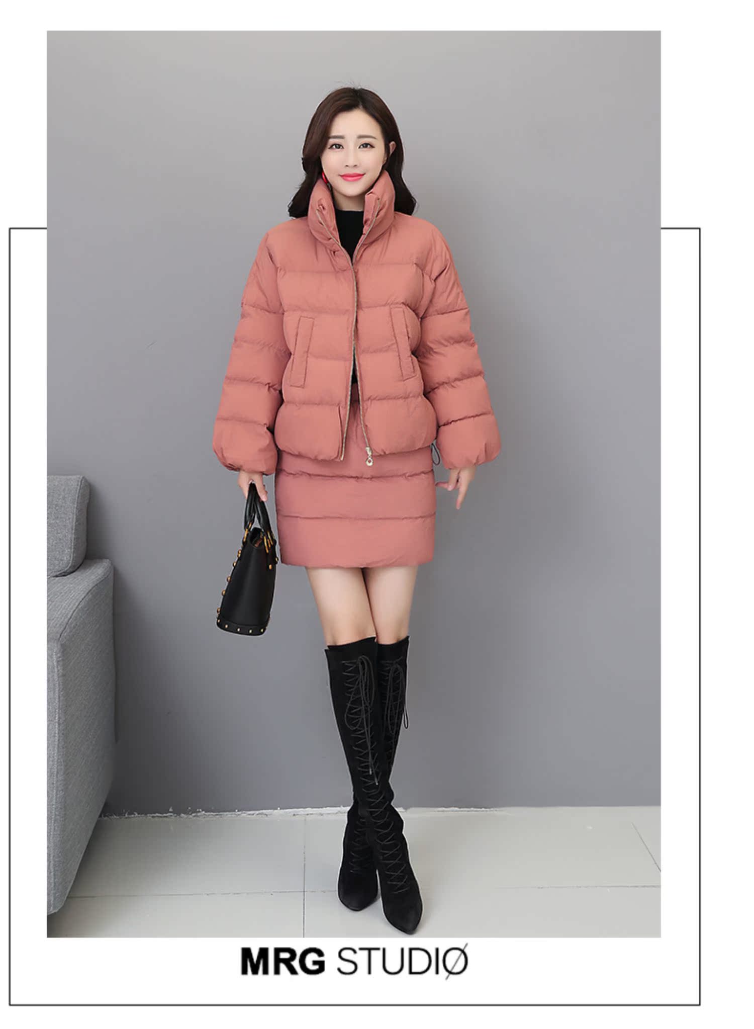 棉衣套装裙女2020冬装甜美韩版时尚显瘦加厚棉服半身裙二件套