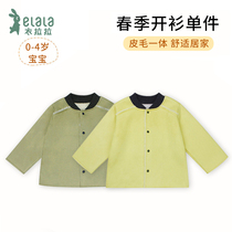 Lala autumn 0-4 years old infant cardigan single male and female child fur one casual plus velvet warm coat