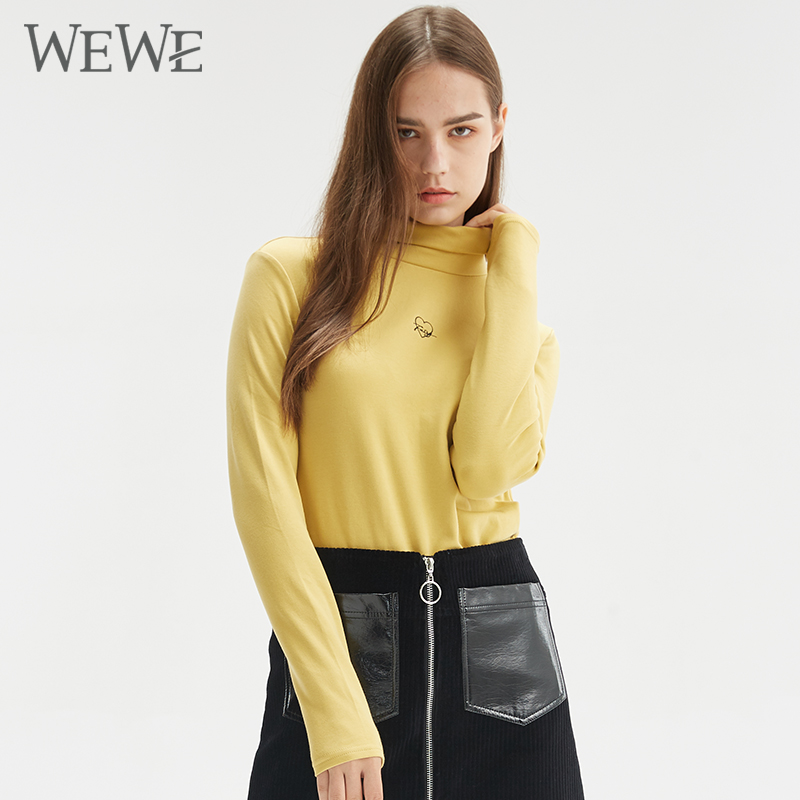 WEWE唯唯秋季女装2019新款女潮时尚显瘦百搭高领打底衫女洋气长袖