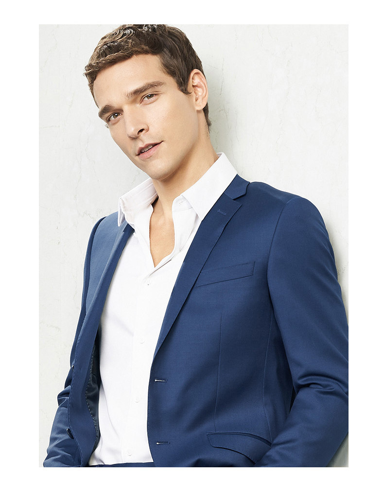 vicutu/威可多男西服套装上装商务修身蓝色进口纯羊毛西装外套男