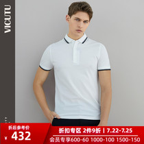 VICUTU mens T-shirt 21 years of summer new short-sleeved cotton silk blended thin POLO shirt for men