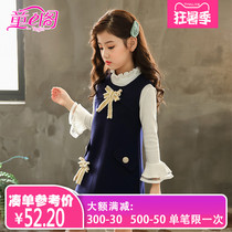 Girls vest dress Korean version of autumn and winter clothing Childrens wool skirt Bow autumn dress Medium and large childrens sundress