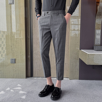 European Station non-iron Plaid business casual pants men Korean slim feet ankle-length pants English Plaid small trousers autumn
