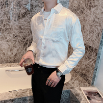 European station high-end non-iron silk casual long sleeve shirt male Slim retro dragon embroidered shirt Tide brand inch shirt