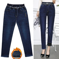 Thickened Gush Jeans Woman Winter New Tightness High Waist Display Slim slim Pants Middle-aged Mom Elastic Warm Pants