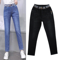 2022 spring Summer new high waist washed jeans womens small leggings large size elastic body slim fit and very long pants