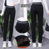 Winter thickened with velvety black jeans female midyear Mom elastic band High waist elastic display slim warm and small leggings