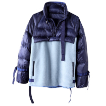 Tide-fried ~ 90 extra-large goose down R This 12D nylon material grain wool splicing female loose down jacket 69137