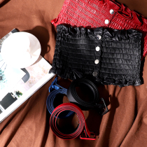 Fashion 100 Lapped Small Objects Charm Womens Elastic Sheep Leather Waist Seal True Silk Leather Belt Waist Accessories