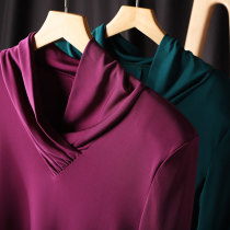 Fashionable Tone Cross neckline shoulder pad design high elastic fabric female slim long sleeve base shirt 69202