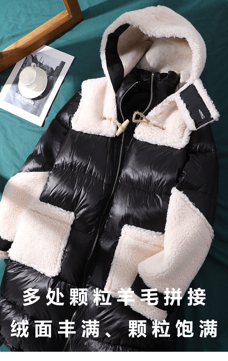 设计师系列款 羊羔毛拼接 90白鸭绒女连帽宽松中长款羽绒服83116 - up