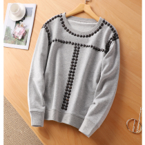Adjusted figure Proportions Conspicuate Legs Long Solid Trim Female Round Collar Loose Wool cotton sweater 80087