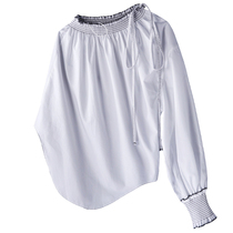 There are a variety of wearing fardew shoulder single sleeves tightness inclined shoulder female high support cotton female loose shirt blouses 66703