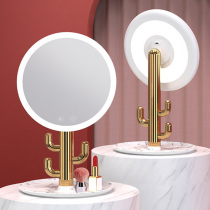 Makeup mirror desktop with light beauty makeup bedroom storage mirror desktop LED light dormitory portable net Red Girl Big