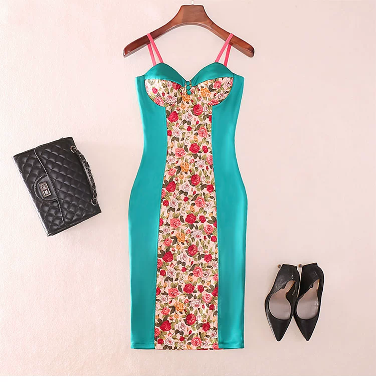 Retro thanh lịch sling dress hoa 2021 eo thắt lưng mới mùa hè mỏng, quần áo thời trang nữ satin acetic - váy đầm