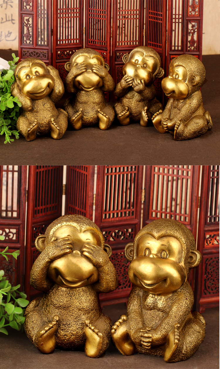 一共有四只猴子,一个捂眼,一个捂嘴,一个堵耳,一个垂手.