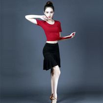 Latin dance dresses summer dress new female adult short sleeve blouses sexy morden short skirt half body dress rehearsas match suit