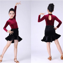 Latin dance dress velvet girls rehearse for big children Split Suit Fewer Children To Perform Dance Dresses Autumn Winter New