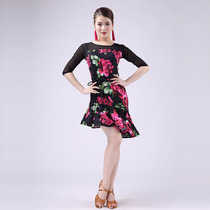 Latin dance dress female adult large inclined swinging tail dance rehearsal Costume Contest Uniform Dress Spring And Summer New