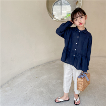 Lacquer Episode Spring Summer Autumn New Pint Children Dress CUHK Children Linen Linen Shirt Girl Long Sleeve Cotton Linen Parent-child Day Department